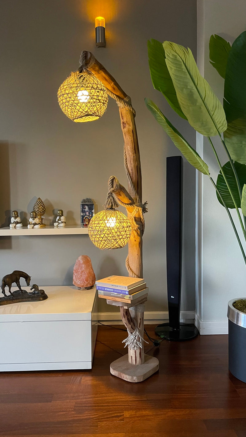 Double Pine Floor Lamp